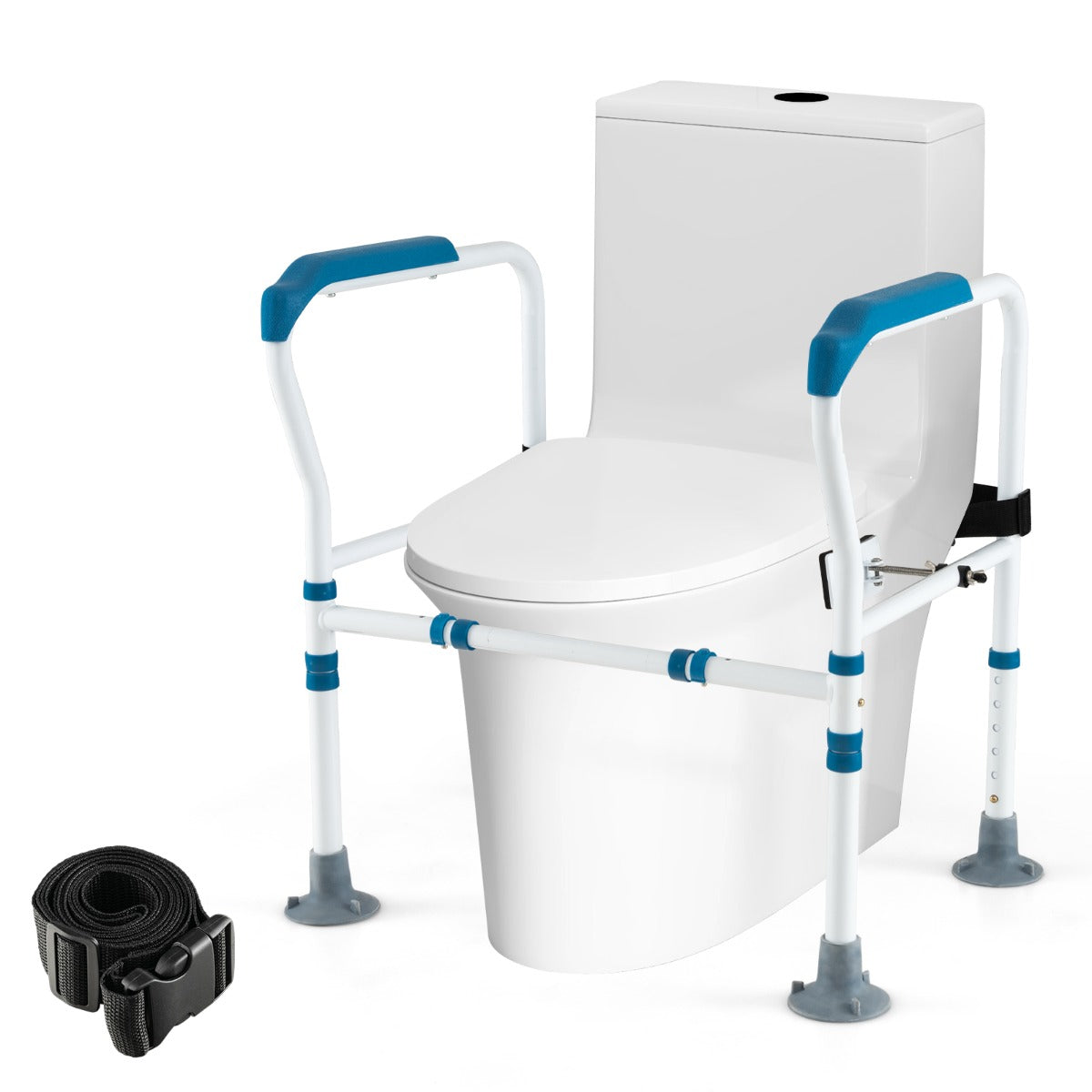 LIVSK Toiletveiligheidsleuning - Verstelbaar in Hoogte en Breedte - Robuust Koolstofstaal - Tot 136 kg - Blauw + Wit