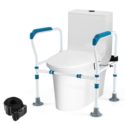 LIVSK Toiletveiligheidsleuning - Verstelbaar in Hoogte en Breedte - Robuust Koolstofstaal - Tot 136 kg - Blauw + Wit