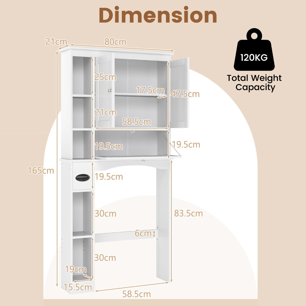 LIVSK Toilettenschrank - Verstelbare Planken - 3 Deuren - Multifunctioneel - Ruimtebesparend - Wit