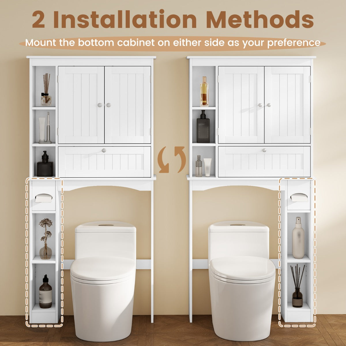 LIVSK Toilettenschrank - Verstelbare Planken - 3 Deuren - Multifunctioneel - Ruimtebesparend - Wit