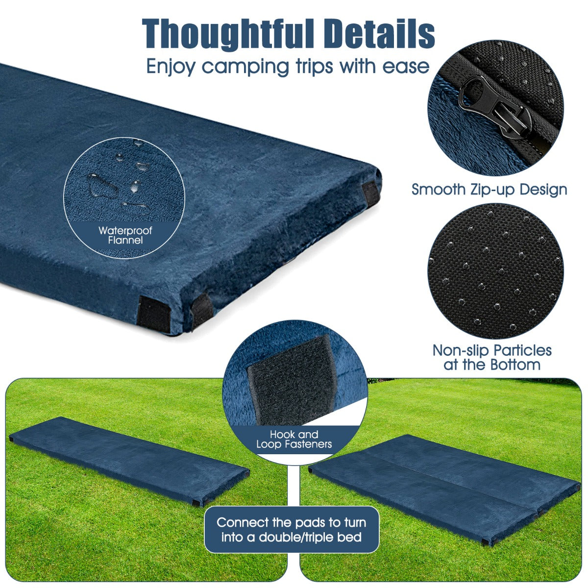 LIVSK Campingmatras - Traagschuim 6,5 cm - Waterdicht en Wasbaar - Lichtgewicht en Draagtas - Voor Binnen en Buiten - Blauw