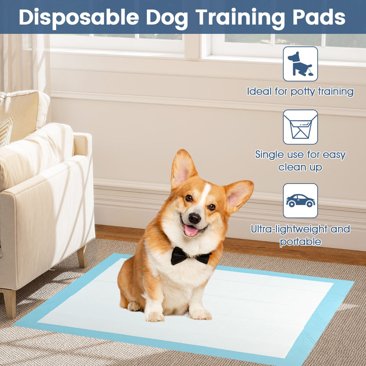 LIVSK Honden- en Puppy-Urinepads - 6-laags Ontwerp - 150 Stuks - Geschikt voor Honden, Katten en Meer - 90 x 60 cm - Blauw+Wit