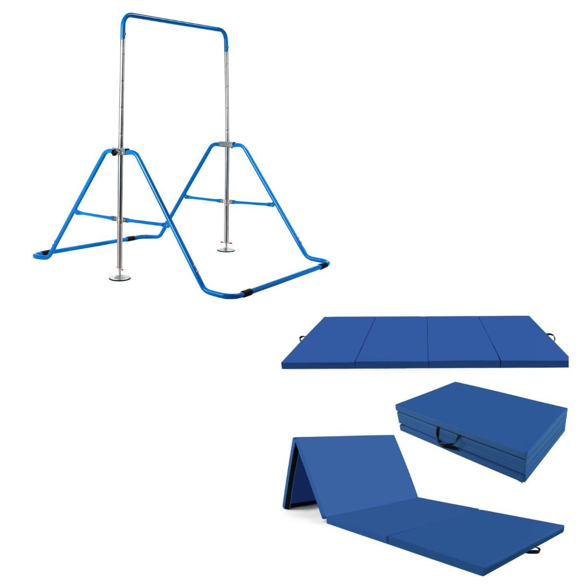 Livsk costway trainingsstang voor kinderen en opvouwbare mat opvouwbare driehoekige stang en opvouwbare mat met handgrepen 1 1