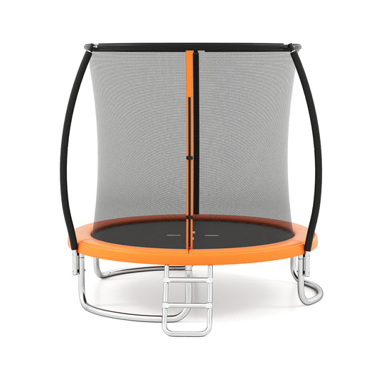 LIVSK Tuintrampoline met Veiligheidsnet en Ladder - Ø244 cm - Gebogen Stangen voor Stabiliteit - Voor Kinderen 3+ - Oranje
