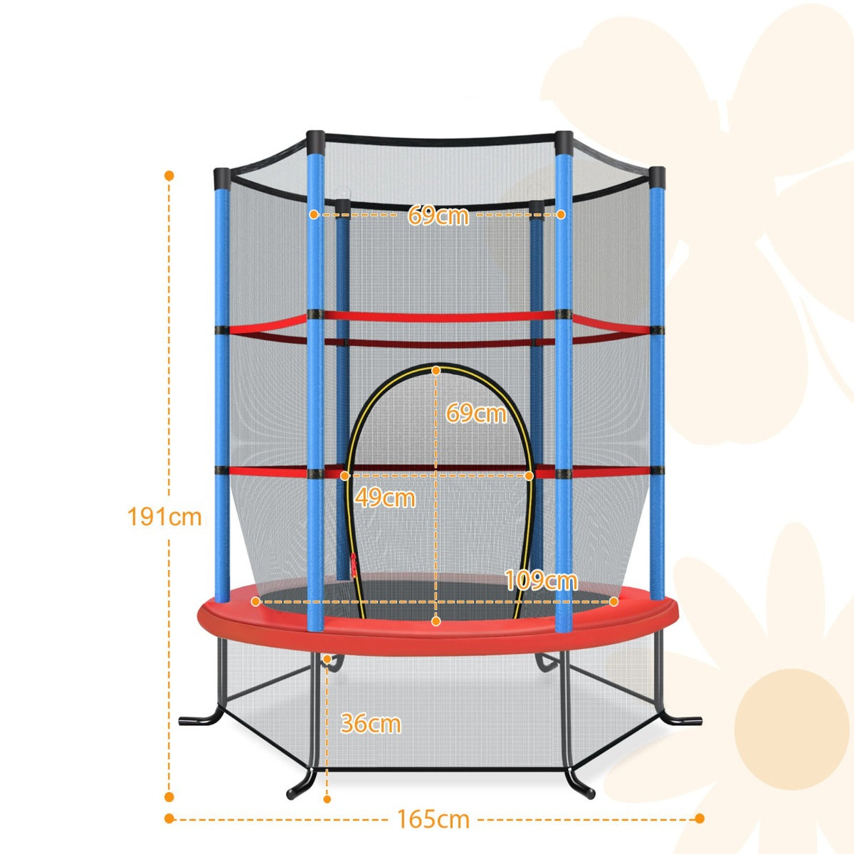 LIVSK Peutertampoline met 360° Veiligheidsnet - Uitstekende Springprestaties - Stabiliteit met 4 Gebogen Poten - Tot 135 kg -