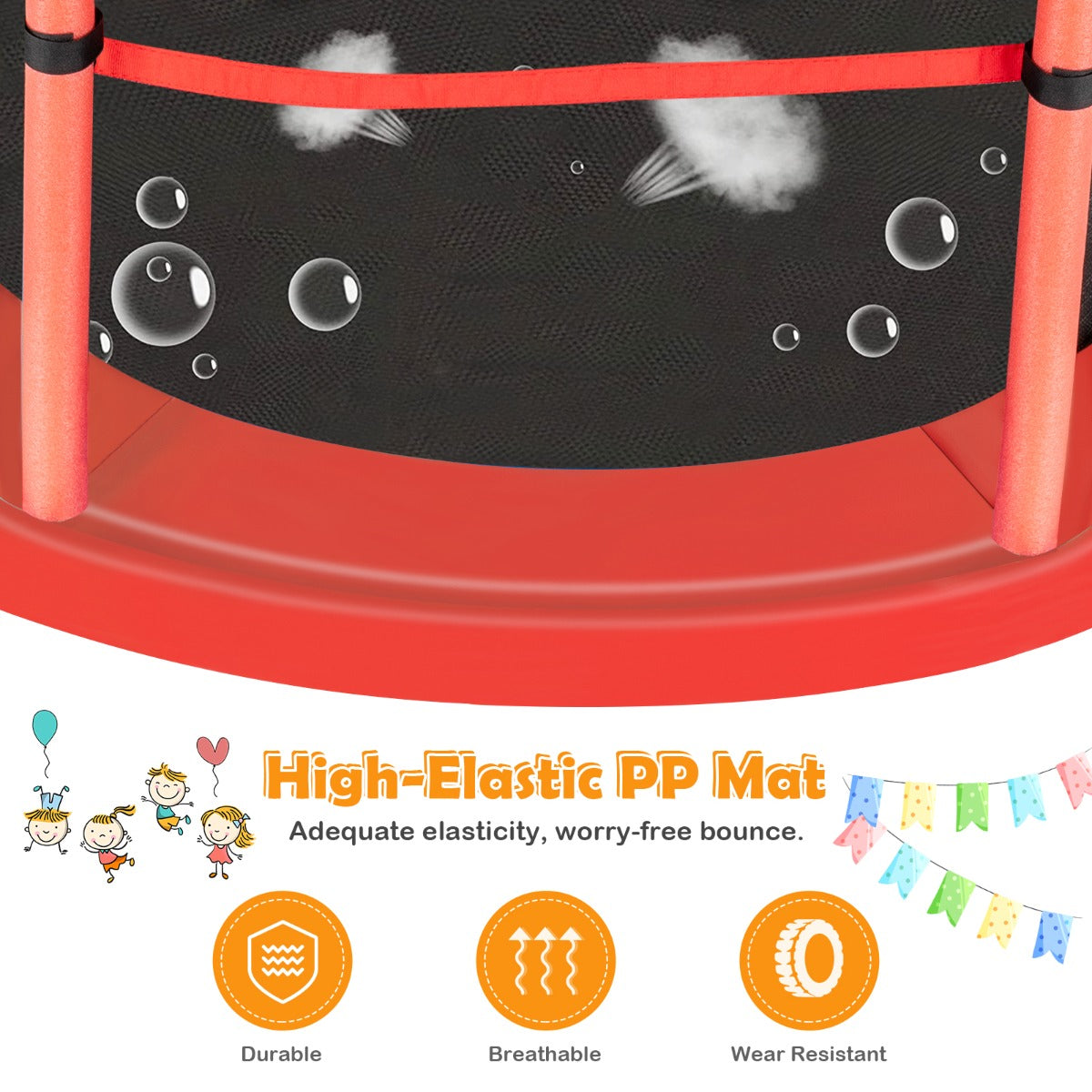 LIVSK Peutert trampoline - 360° veiligheidsnet - Stabiliteit met gebogen poten - Voor binnen en buiten - Tot 135 kg - Rood