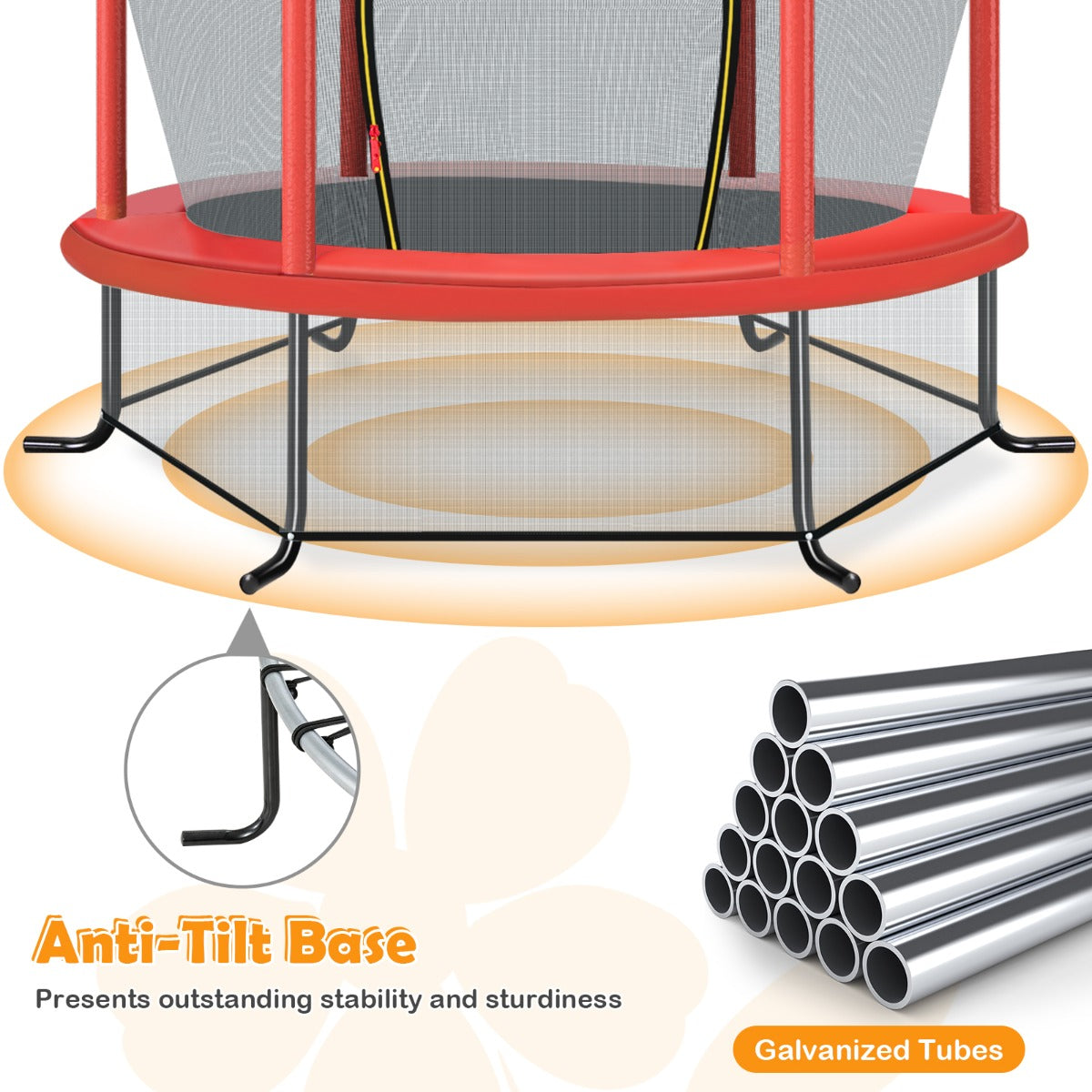 LIVSK Peutert trampoline - 360° veiligheidsnet - Stabiliteit met gebogen poten - Voor binnen en buiten - Tot 135 kg - Rood