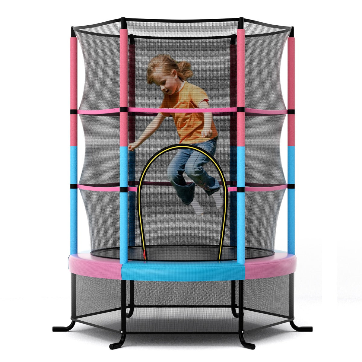 LIVSK Peutertrampoline - 360° Veiligheidsomheining - 30 Spankoorden - Voor Binnen en Buiten - Tot 135 kg - Rood