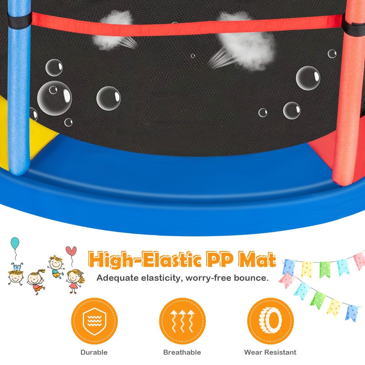 LIVSK Peutert trampoline - 360° Veiligheidsnet - 30 Spankoorden voor Springplezier - Tot 135 kg - Diverse kleuren
