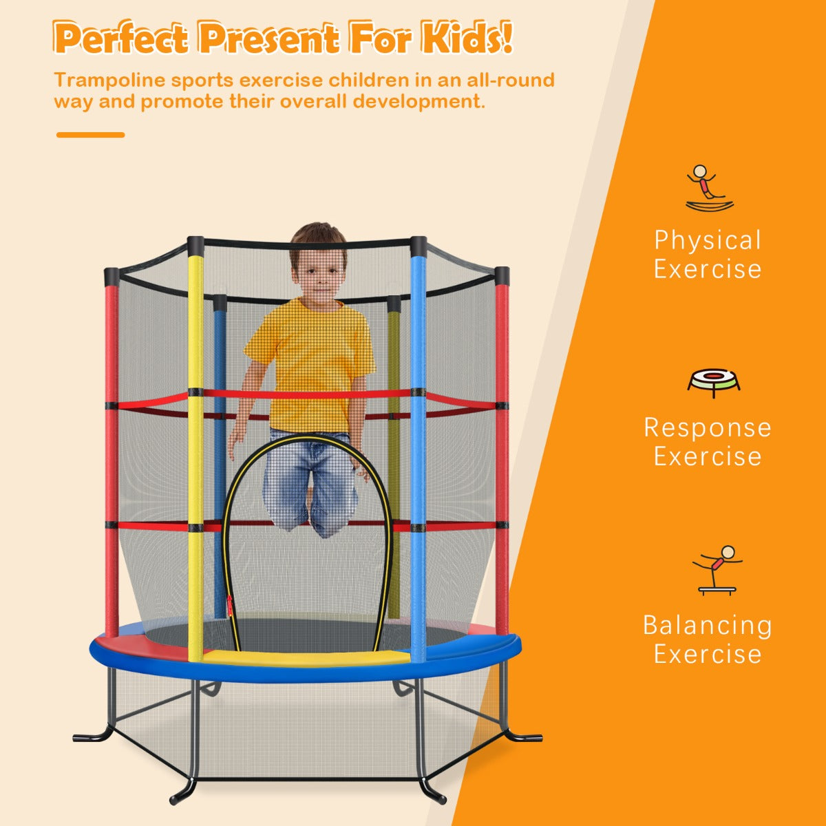 LIVSK Peutert trampoline - 360° Veiligheidsnet - 30 Spankoorden voor Springplezier - Tot 135 kg - Diverse kleuren