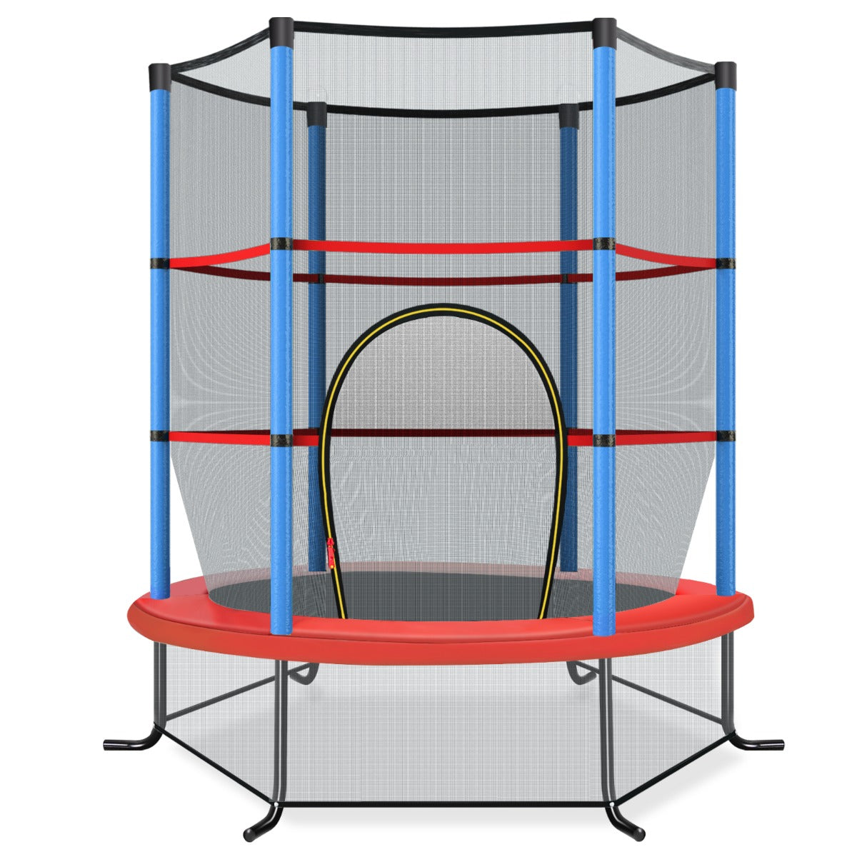 LIVSK Recreatieve Trampoline voor Kinderen - 360° Veiligheidsnet - Stabiele Gebogen Poten - 30 Hoge-elasticiteitstouwen -