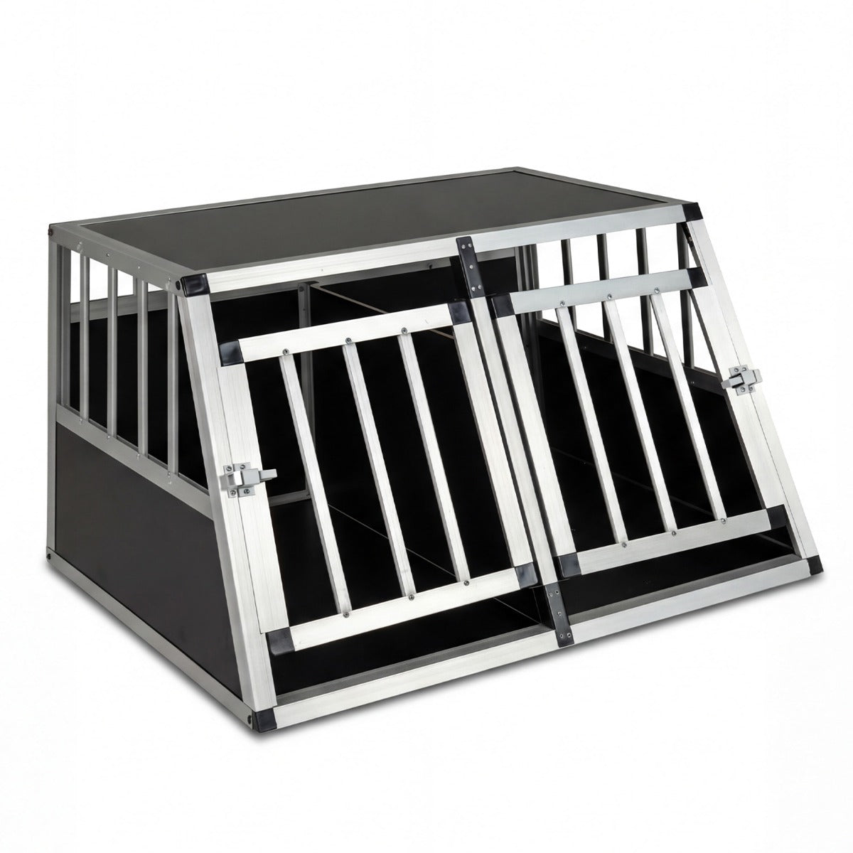 Livsk costway transportbox voor honden metalen transportkooi met afsluitbare deur verwijderbare scheidingswand en trapeziumvormig ontwerp