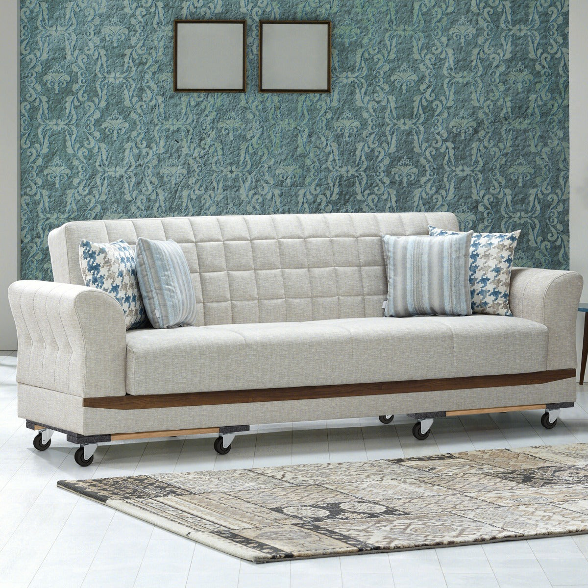 LIVSK Meubeltransportwagen - 4 Wielen - 450 kg Draagvermogen - Massief Acaciahout - 77 x 47 cm - Natuur + Grijs