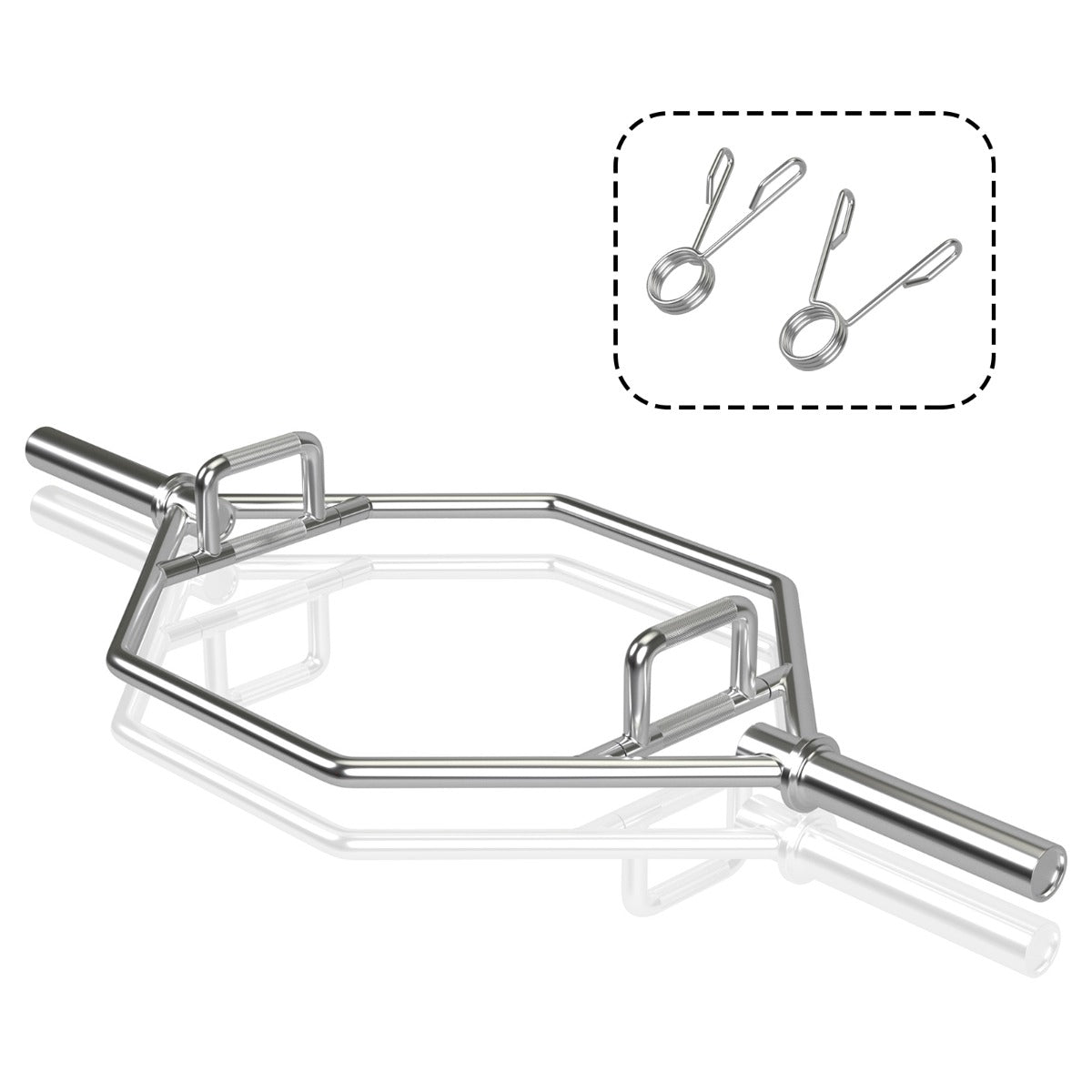 LIVSK Olympische Trap Bar - Stalen Haltersstang voor Full-body Training - Tot 363 kg - Opvouwbare Handgrepen - Zilver