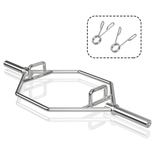 LIVSK Olympische Trap Bar - Stalen Haltersstang voor Full-body Training - Tot 363 kg - Opvouwbare Handgrepen - Zilver