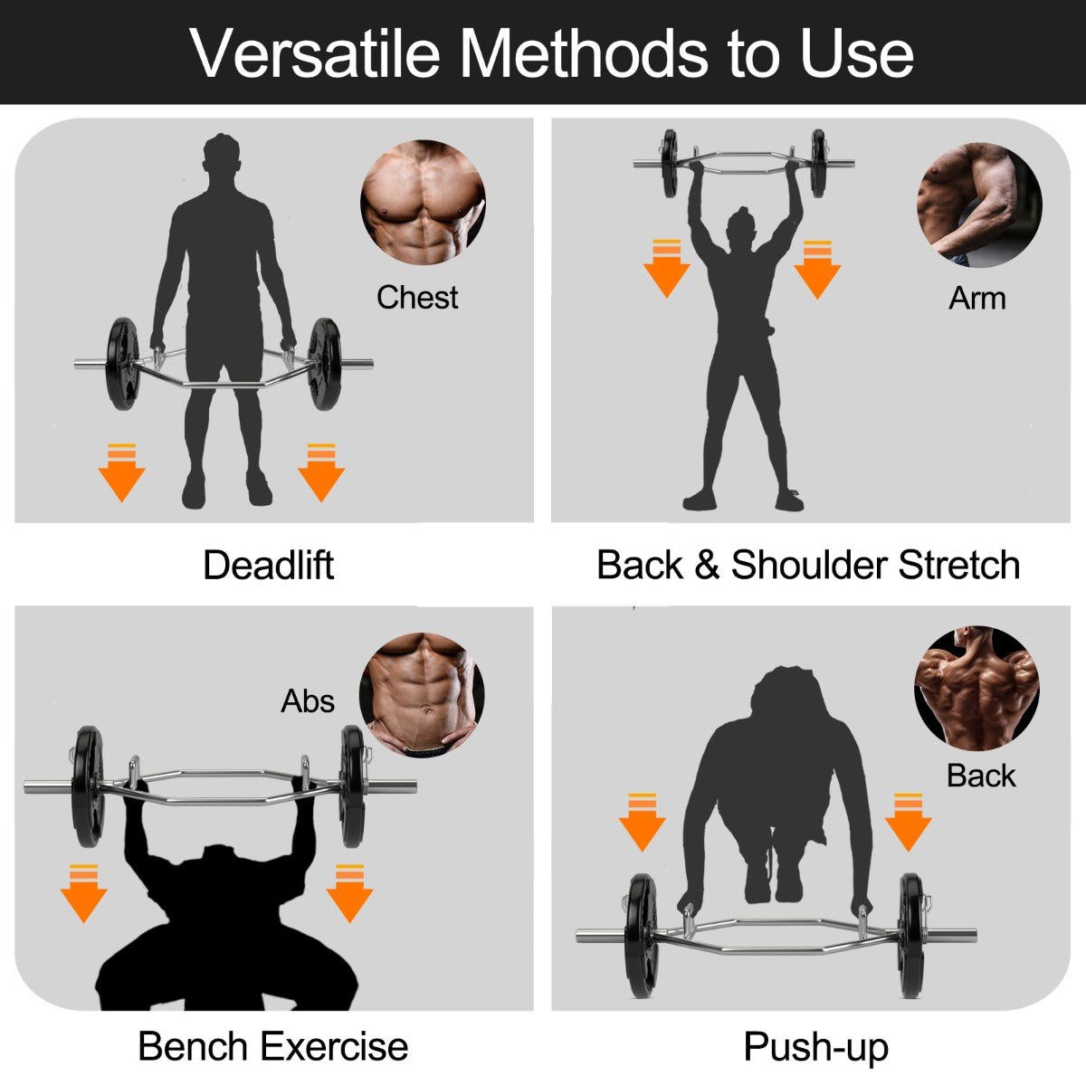 LIVSK Olympische Trap Bar - Stalen Haltersstang voor Full-body Training - Tot 363 kg - Opvouwbare Handgrepen - Zilver
