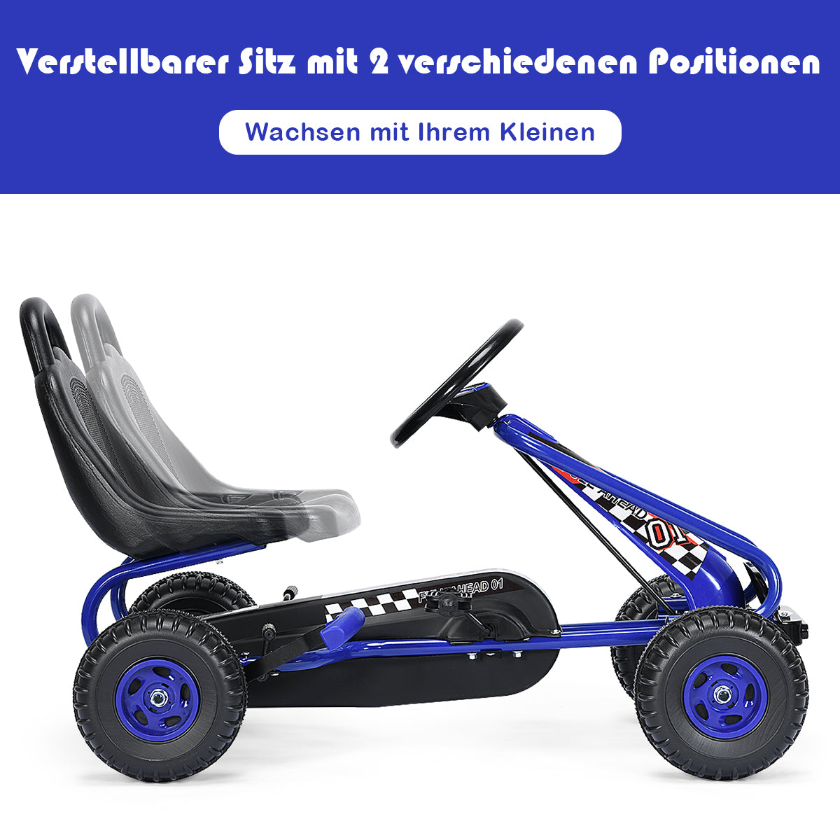 LIVSK Pedaalrit op Speelgoed - Trapaangedreven Skelter - Verstelbare Zitting - Tot 30 kg - Voor Kinderen 3-6 Jaar - Blauw