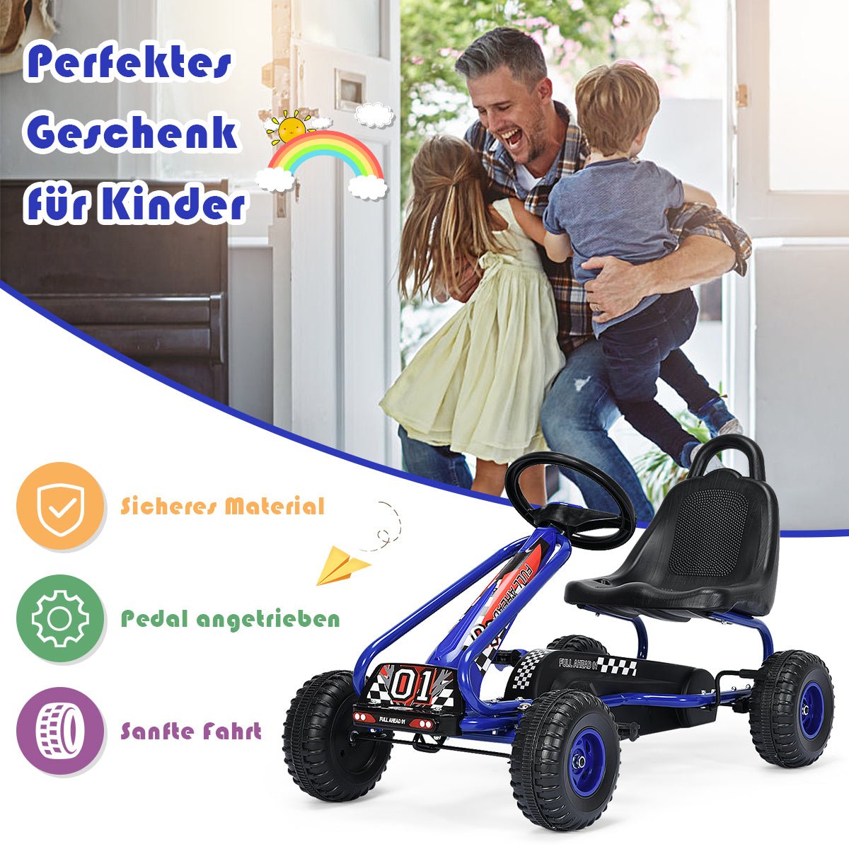 LIVSK Pedaalrit op Speelgoed - Trapaangedreven Skelter - Verstelbare Zitting - Tot 30 kg - Voor Kinderen 3-6 Jaar - Blauw