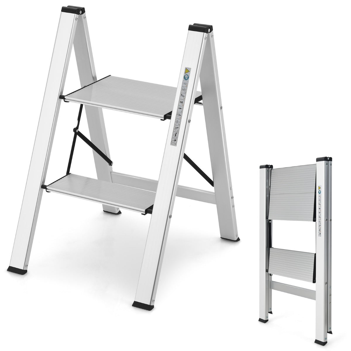 LIVSK Aluminium Trapladder - Antislip Treden - Lichtgewicht en Vouwbaar - 150 kg Capaciteit - 49 x 44 x 66 cm - Zilver