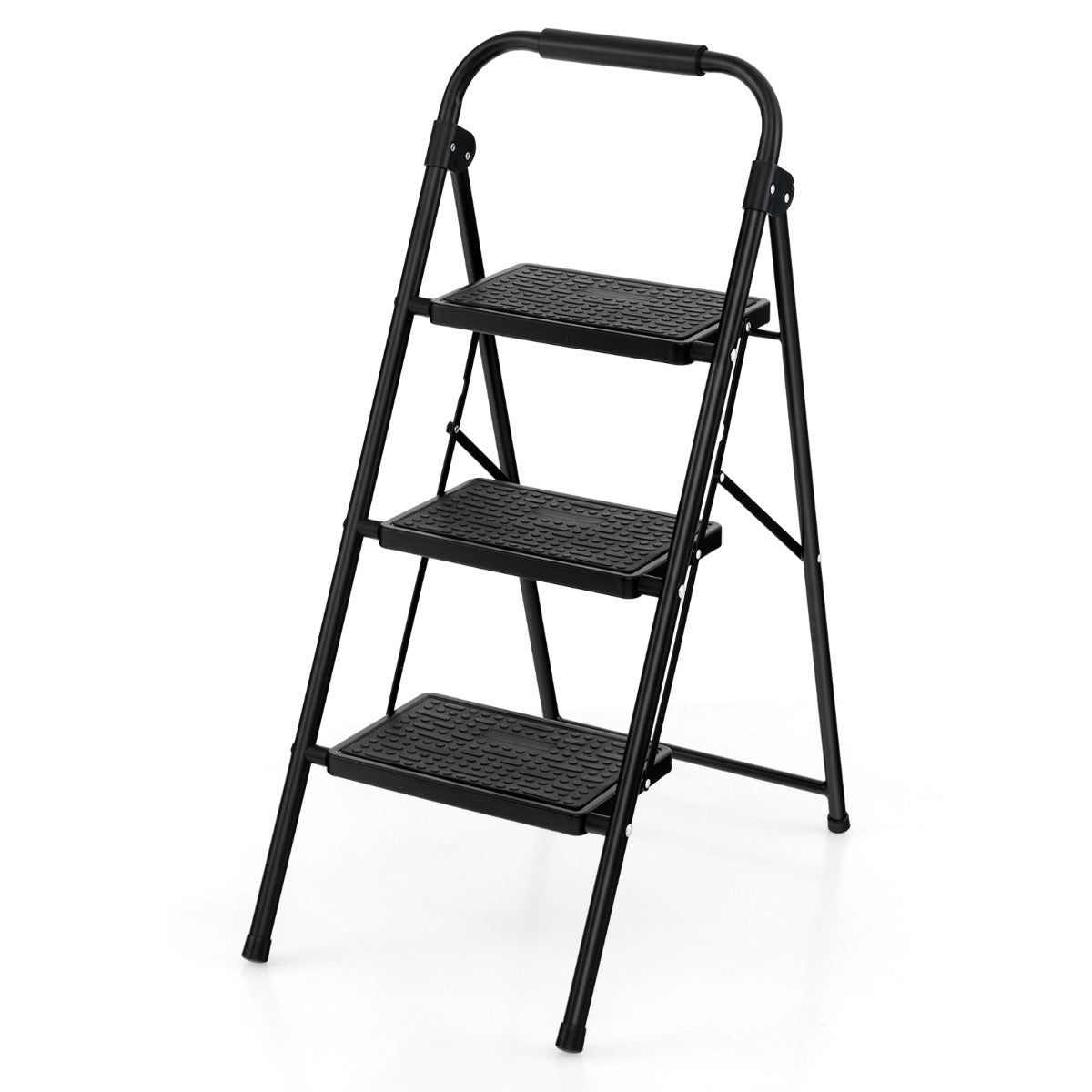 LIVSK Trapladder - 3-Treden Vouwladder met Antislip Treden - Robuust Metaal - Draagvermogen 265 kg - Zwart