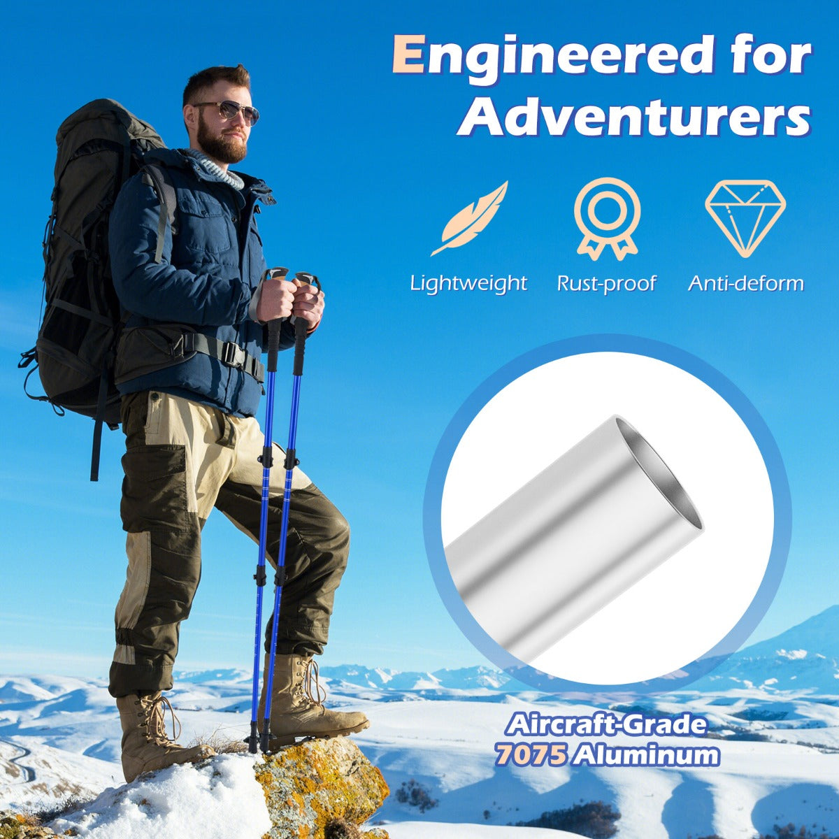 Livsk costway trekkingstokken van aluminium uitschuifbare wandelstokken met eva en natuurkurkhandvatten blauw 3
