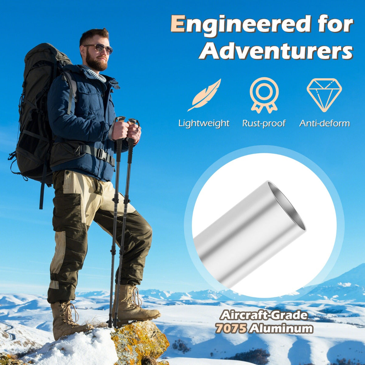 Livsk costway trekkingstokken van aluminium uitschuifbare wandelstokken met eva en natuurkurkhandvatten zwart 4