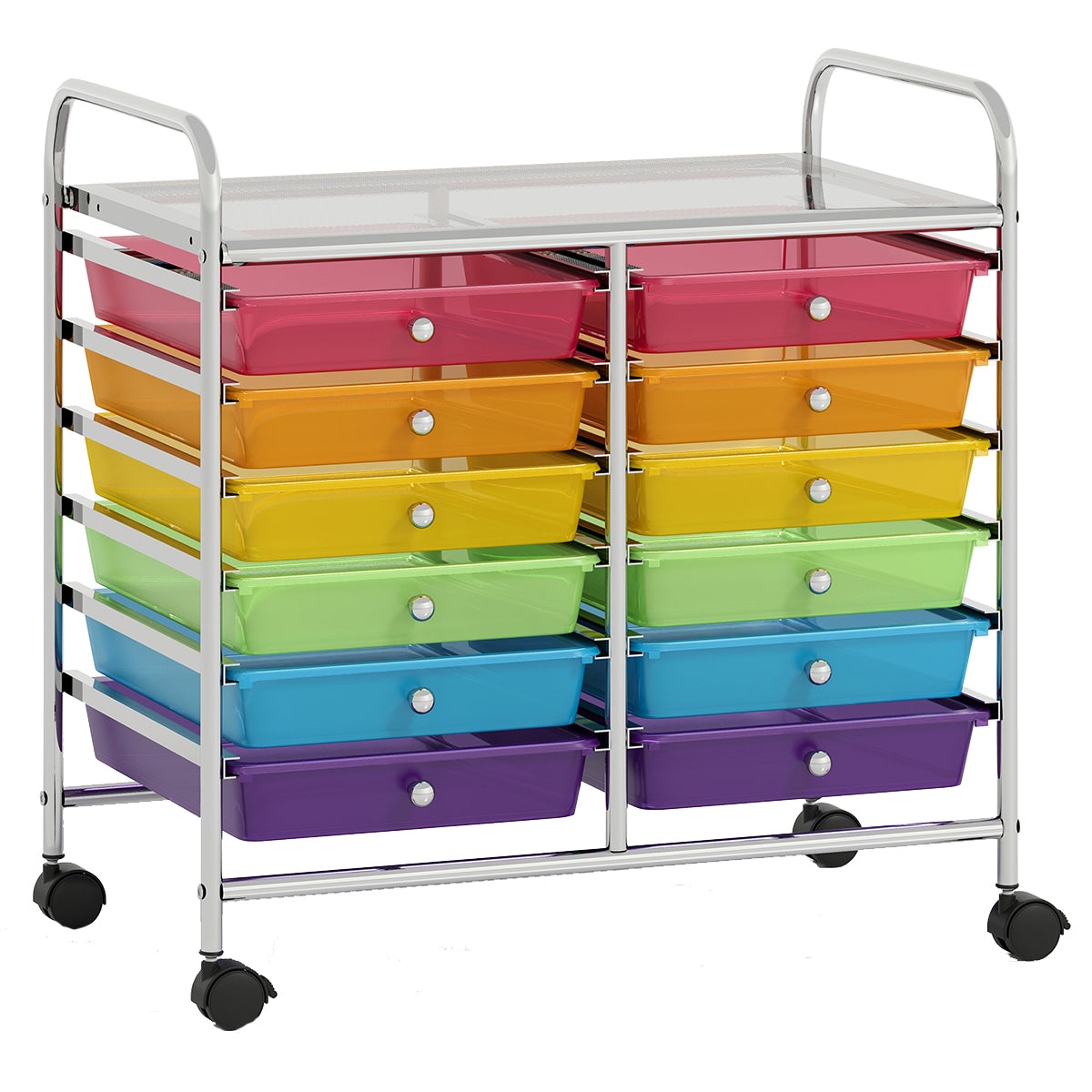 LIVSK Opbergwagen met 12 Lades - Ruim Werkblad - Wendbare Wielen - Voor Woonkamer en Keuken - 64 x 38 x 62 cm - Zwart