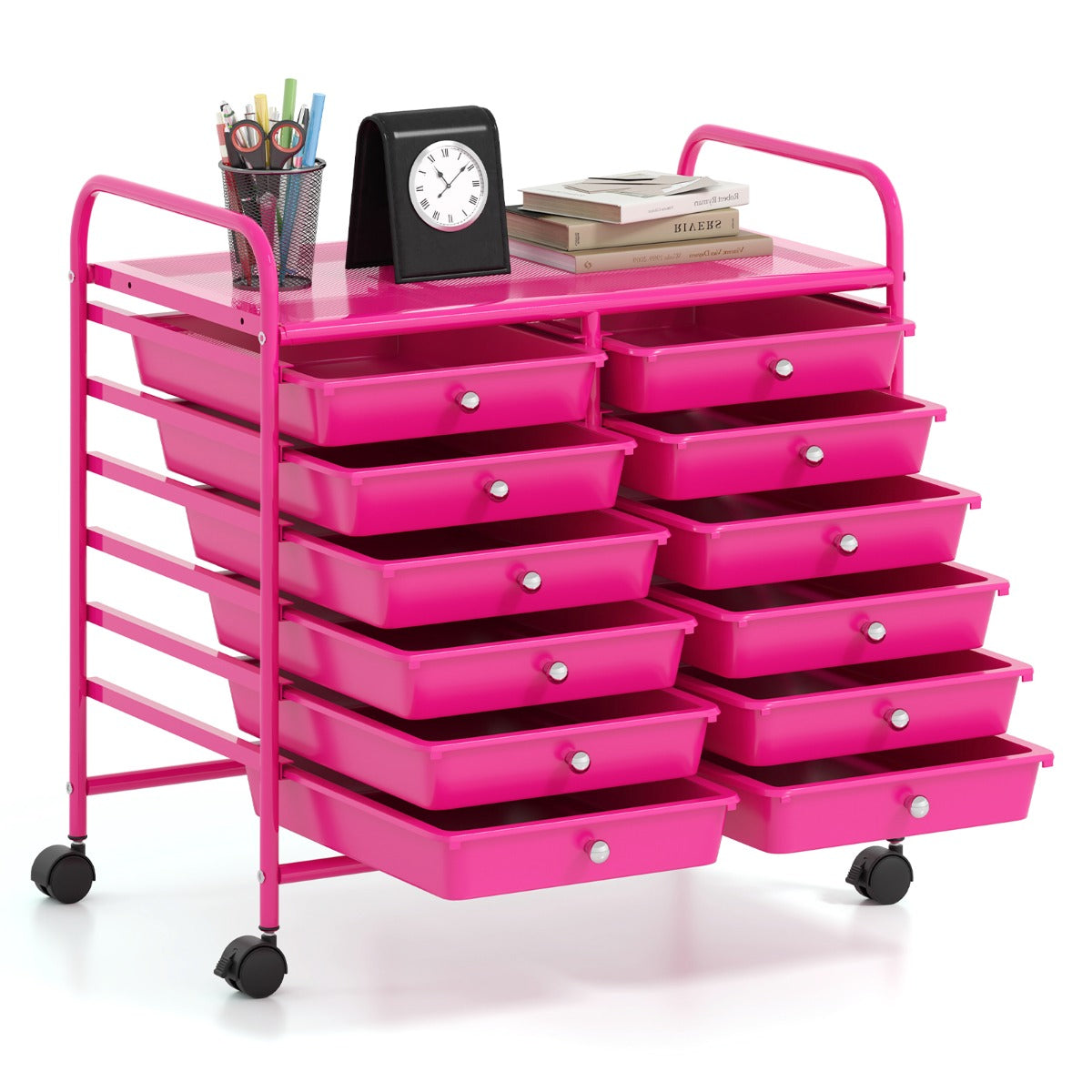 LIVSK Opbergwagen met 12 Lades - Stabiel Gegalvaniseerd Metaal - 4 Wielen - Ideaal voor Woonkamer en Keuken - 64 x 38 x 62 cm -