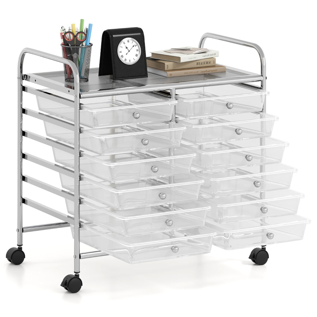 LIVSK Opbergwagen met 12 Lades - Stabiel Metalen Frame - 4 Wielen - Geschikt voor Woonkamer en Keuken - 64 x 38 x 62 cm - Zwart