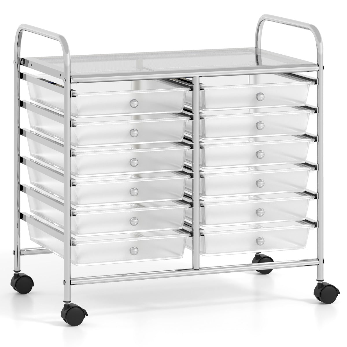LIVSK Opbergwagen met 12 Lades - Stabiel Metalen Frame - 4 Wielen - Geschikt voor Woonkamer en Keuken - 64 x 38 x 62 cm - Zwart