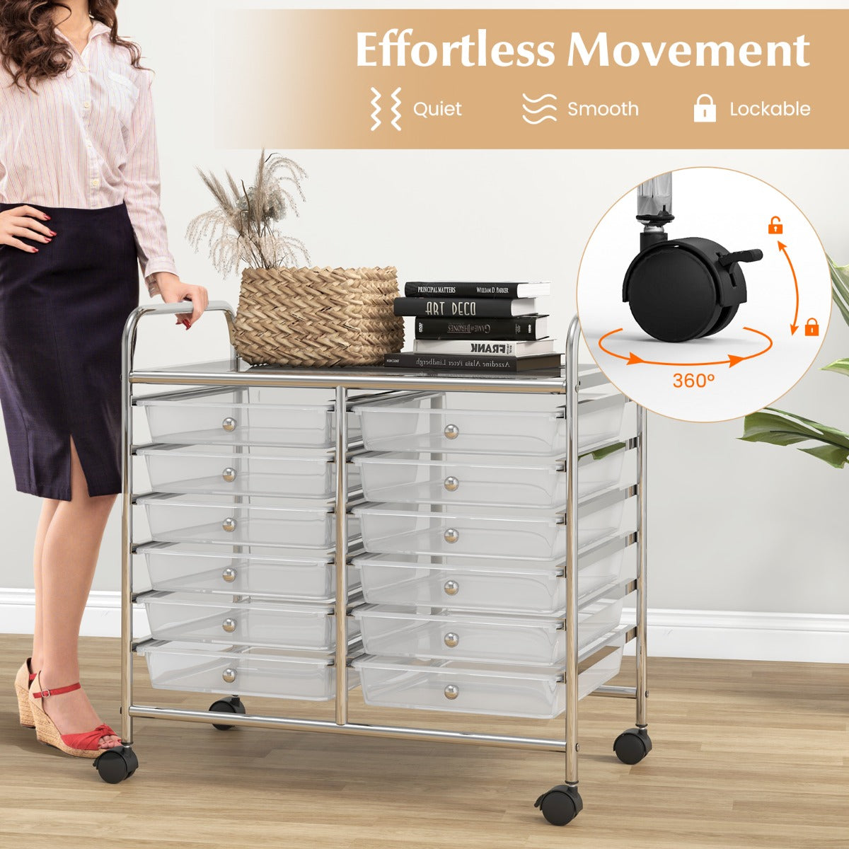 LIVSK Opbergwagen met 12 Lades - Stabiel Metalen Frame - 4 Wielen - Geschikt voor Woonkamer en Keuken - 64 x 38 x 62 cm - Zwart