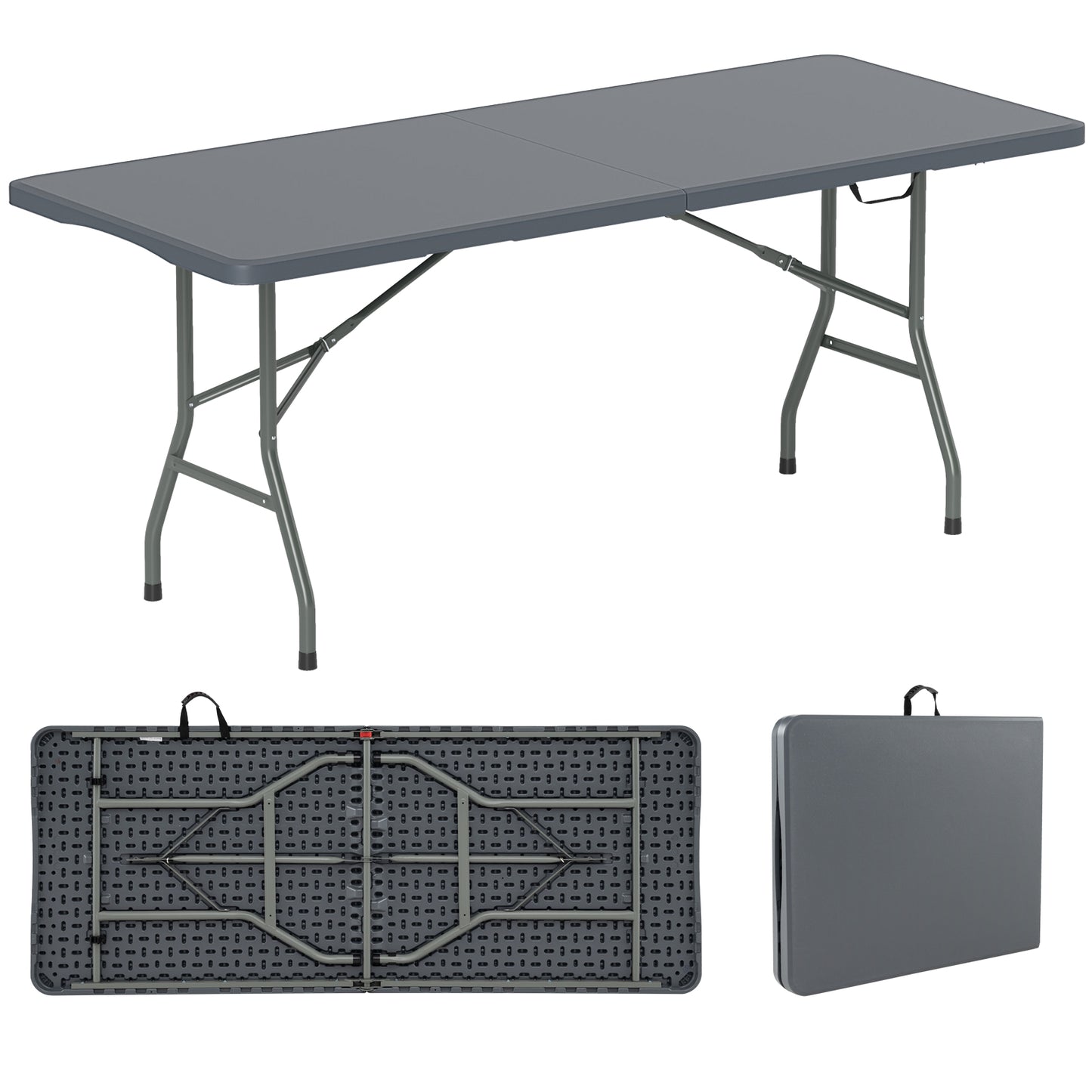 LIVSK Opvouwbare Campingtafel - Ruim 180 x 74 cm - HDPE Tafelblad - Stevige Metalen Poten - Tot 160 kg - Grijs
