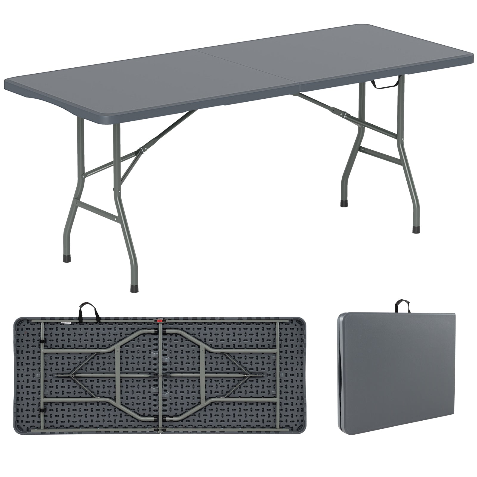 LIVSK Opvouwbare Campingtafel - Ruim 180 x 74 cm - HDPE Tafelblad - Stevige Metalen Poten - Tot 160 kg - Grijs