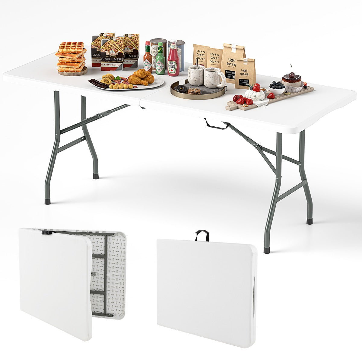 LIVSK Opvouwbare Tuintafel - Hoogwaardig HDPE - Ruim 180 x 74 cm - Robuuste Metalen Poten - Tot 160 kg - Wit