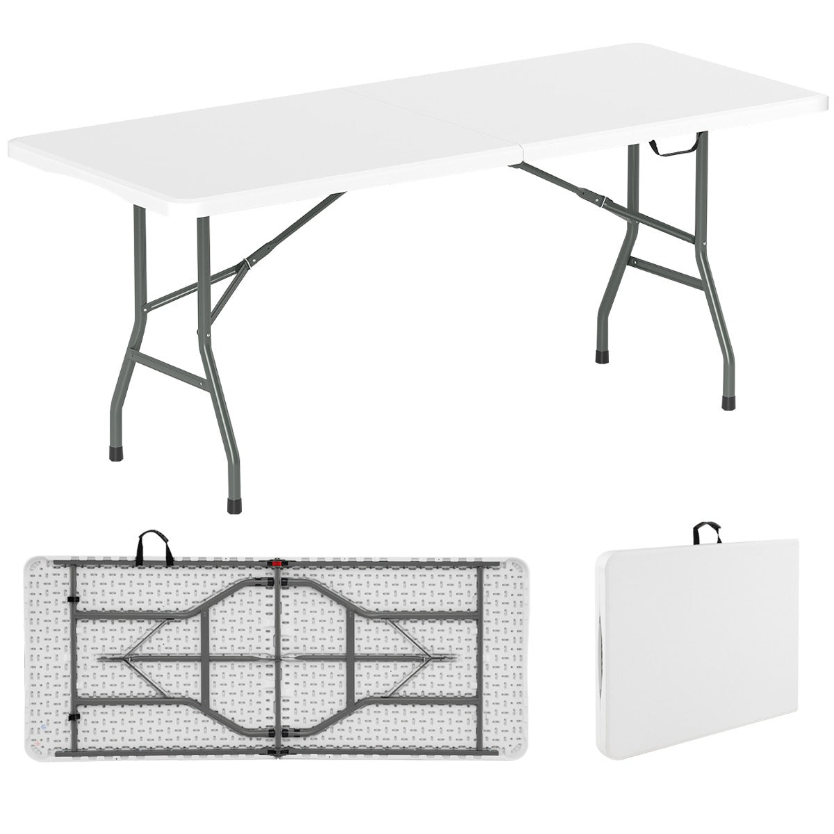 LIVSK Opvouwbare Tuintafel - Hoogwaardig HDPE - Ruim 180 x 74 cm - Robuuste Metalen Poten - Tot 160 kg - Wit
