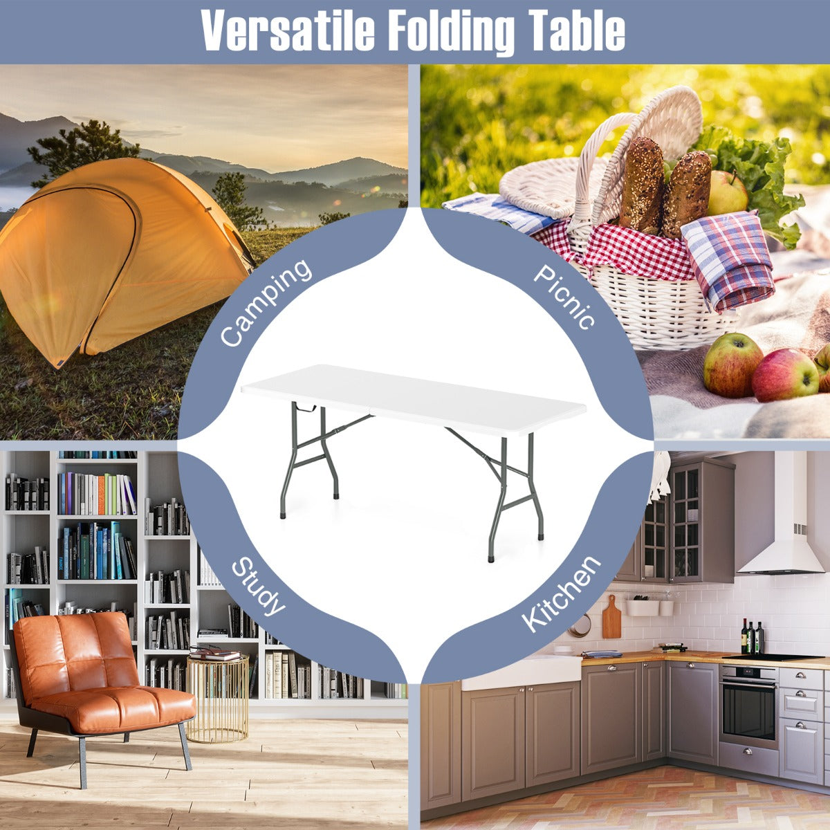 LIVSK Opvouwbare Tuintafel - Hoogwaardig HDPE - Ruim 180 x 74 cm - Robuuste Metalen Poten - Tot 160 kg - Wit