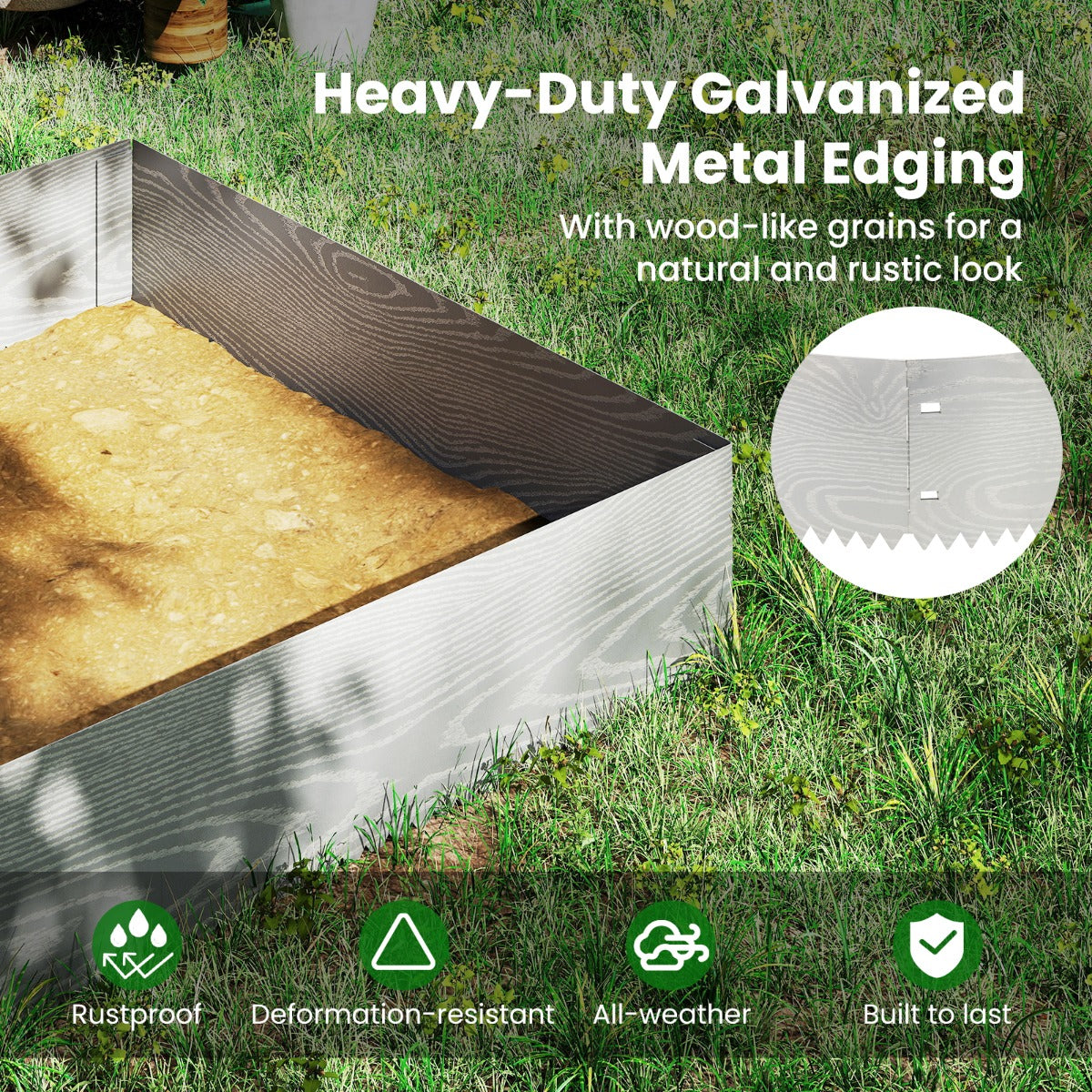 LIVSK Metalen Tuinranden Set - Gegalvaniseerd - Eenvoudige Installatie met Handschoenen - Flexibel en Duurzaam - Zilver