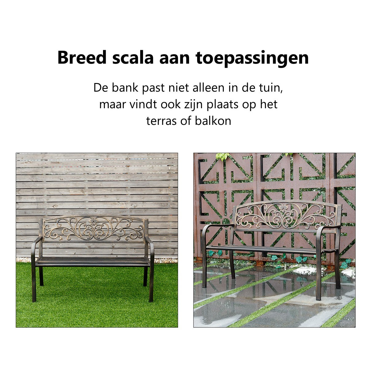 LIVSK 3-zits Tuinbank - Gietijzer en Staal - Elegant Design - Eenvoudige Montage - 126 x 60 x 85 cm - Art