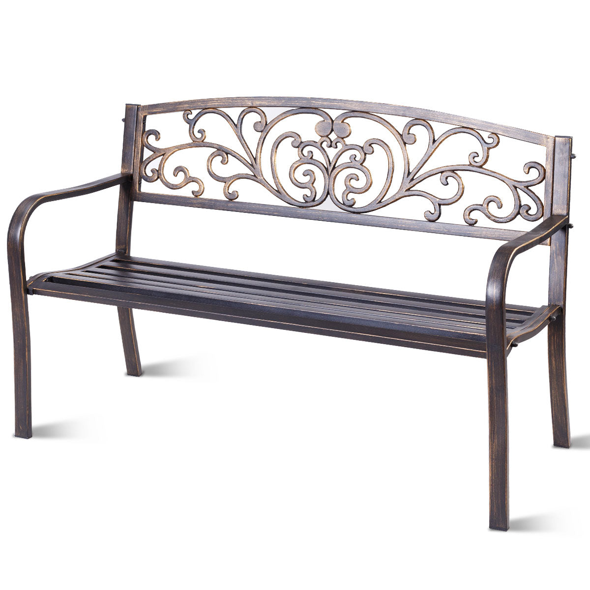 LIVSK 3-zits Tuinbank - Gietijzer en Staal - Elegant Design - Eenvoudige Montage - 126 x 60 x 85 cm - Art