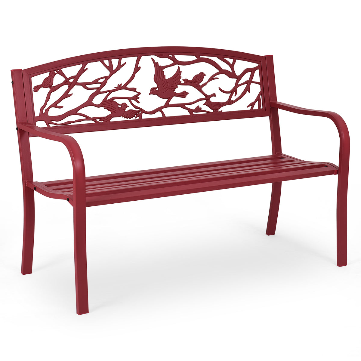 LIVSK Tuinbank 3 Zits - Gietijzer en Staal - Ergonomisch met Hoge Rugleuning - Voor Binnen en Buiten - 127 x 59,5 x 87,5 cm - Rood