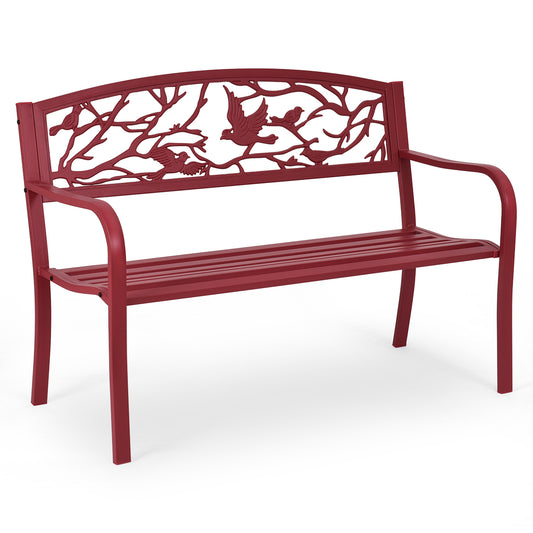 LIVSK Tuinbank 3 Zits - Gietijzer en Staal - Ergonomisch met Hoge Rugleuning - Voor Binnen en Buiten - 127 x 59,5 x 87,5 cm - Rood