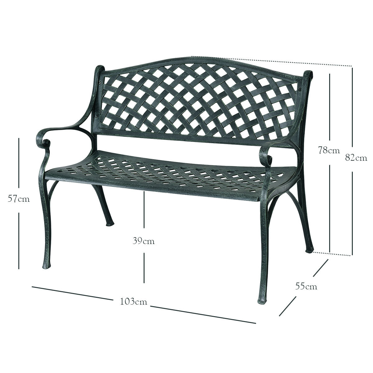 LIVSK Tuinbank van Gegoten Aluminium - Ruimte voor 2-3 Personen - Ergonomisch Design - Draagvermogen tot 210 kg - Antiek Groen