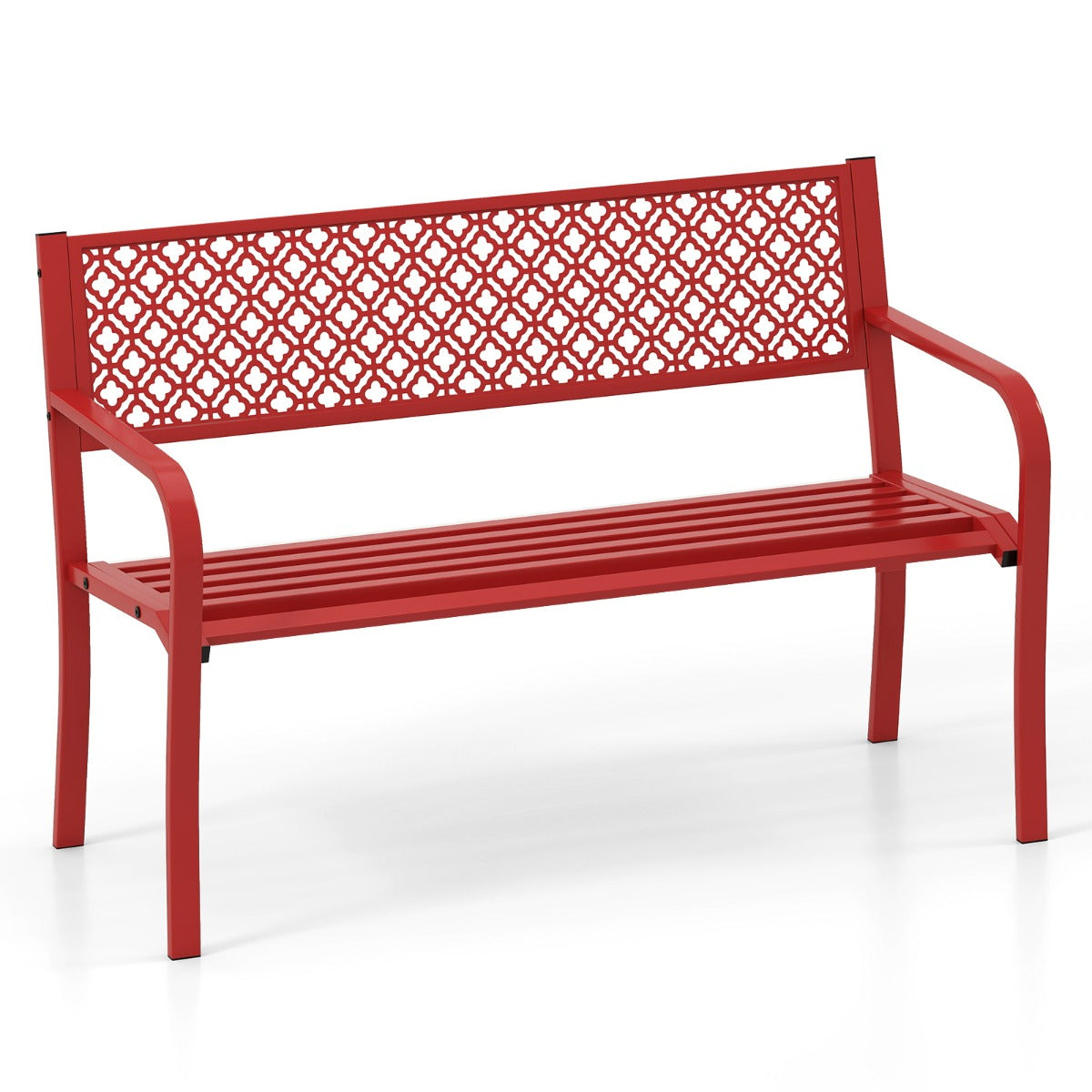LIVSK Weerbestendige Metalen Tuinbank - Belastbaar tot 360 kg - 127 cm Breed - Geometrisch Ontwerp - Voor 2-3 Personen - Rood