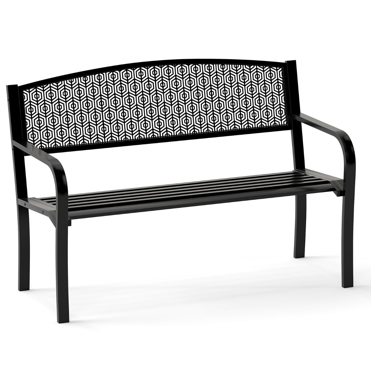 LIVSK Metalen Tuinbank - Ruime Zitting voor 2-3 Personen - Robuuste Constructie - Ergonomisch Design - Tot 300 kg - Zwart