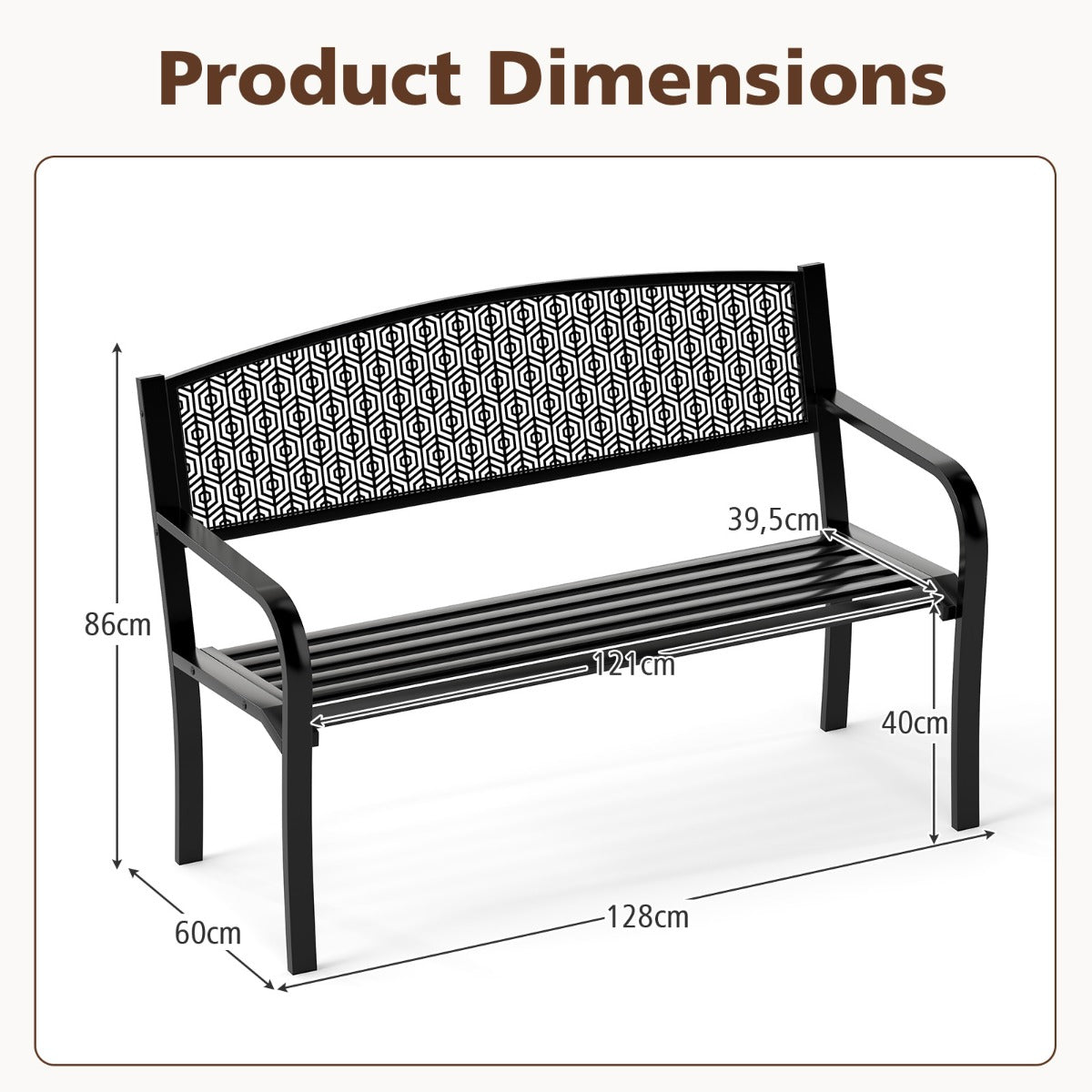 LIVSK Metalen Tuinbank - Ruime Zitting voor 2-3 Personen - Robuuste Constructie - Ergonomisch Design - Tot 300 kg - Zwart