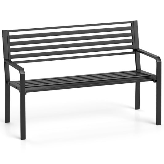 LIVSK Metalen Tuinbank voor 2-3 Personen - Robuust en Weerbestendig - Ergonomisch Ontwerp - Tot 300 kg - 127 x 56 x 82 cm - Zwart