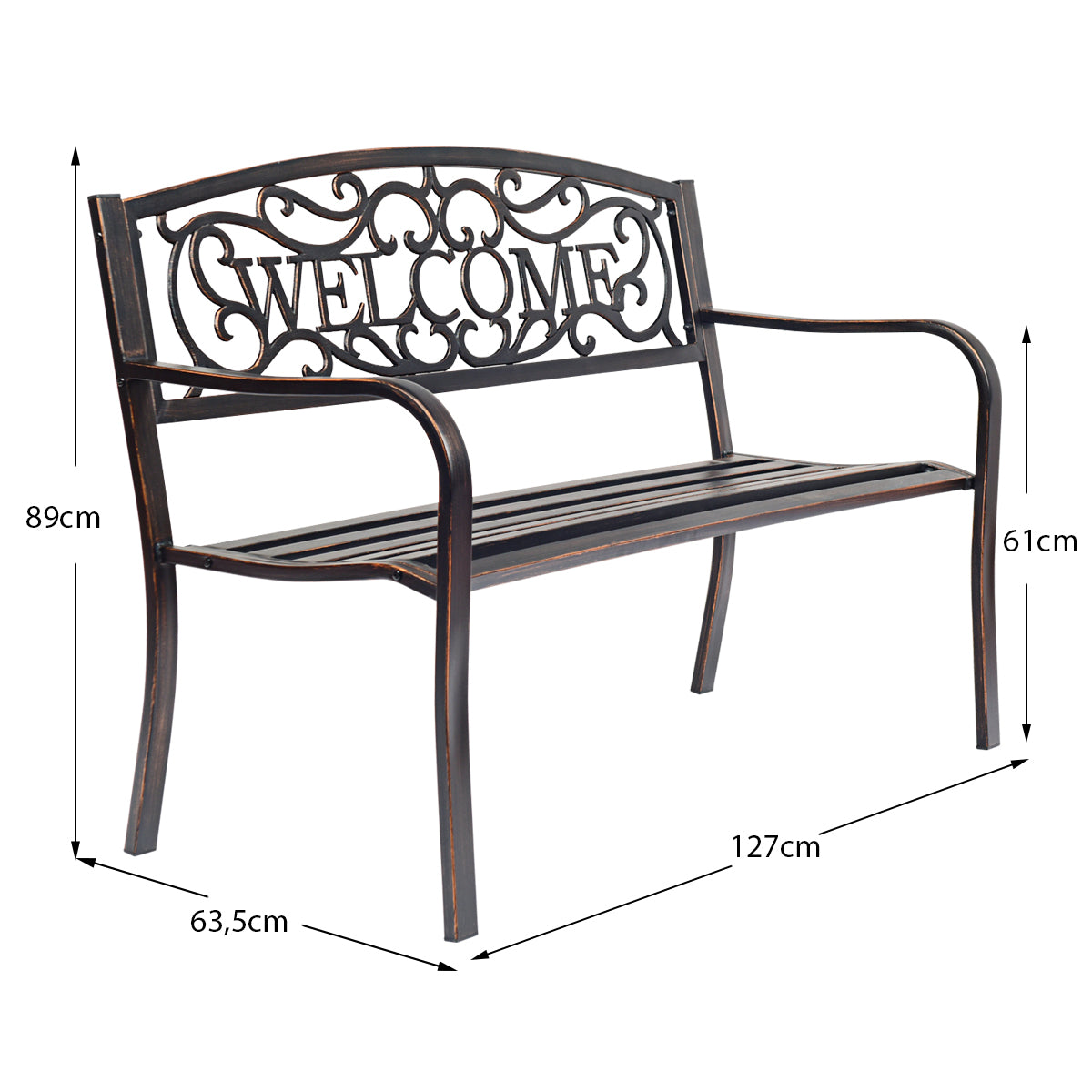 LIVSK Tuinbank met Rugleuning - Robuust Stalen Frame - Weerbestendig - Draagvermogen tot 320 kg - Elegante Decoraties - Brons