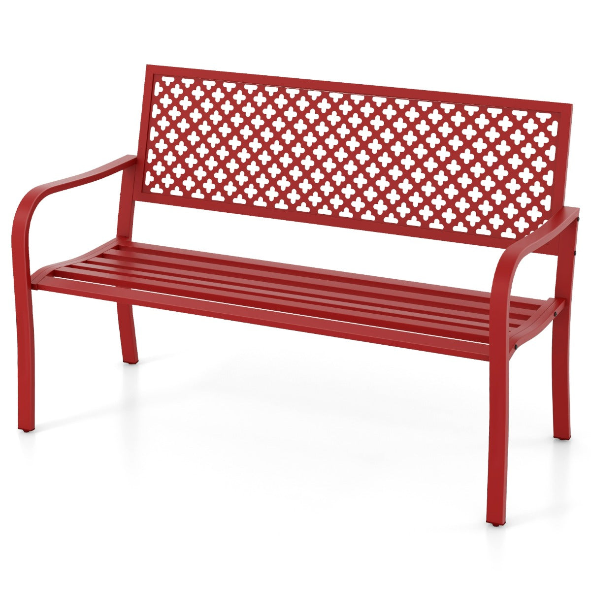 LIVSK Tuinbank voor Buiten - Opengewerkte Rugleuning - Lattenbodem - Gebogen Armleuningen - 300 kg Draagvermogen - Rood