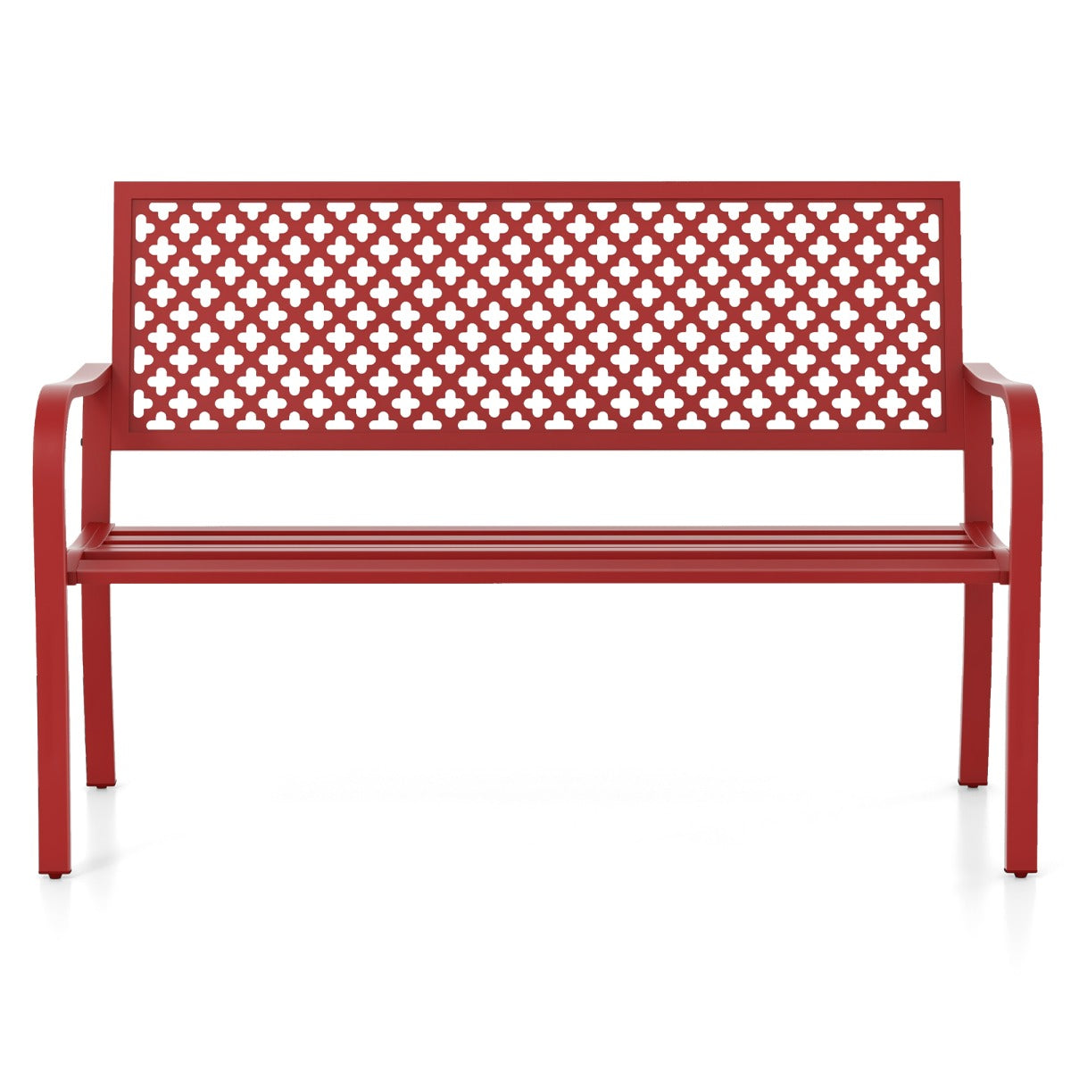 LIVSK Tuinbank voor Buiten - Opengewerkte Rugleuning - Lattenbodem - Gebogen Armleuningen - 300 kg Draagvermogen - Rood