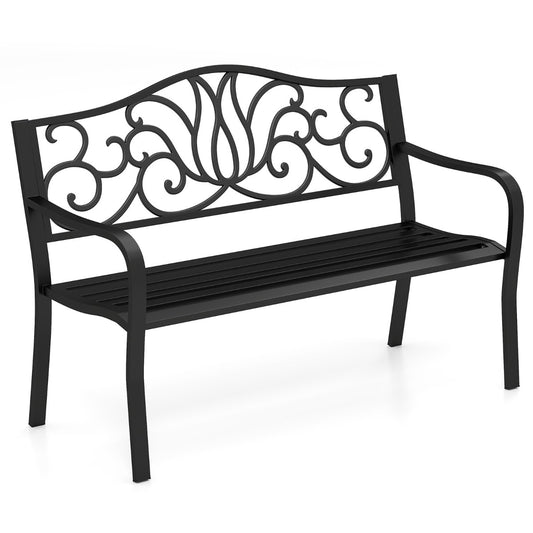 LIVSK Parkbank - Ergonomische Rugleuning - Voorgevormde Zitting - Tot 300 kg - Ruimte voor 2-3 Personen - 127 x 61 x 89 cm - Zwart